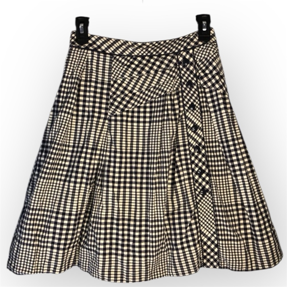 Anthropologie Odille Pleated Balloon Puff Skirt Gingham Print Petticoat Sz 0
